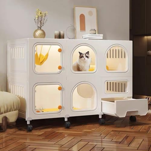 GUAWJRZDP Katzenkäfig, DIY-Katzenlaufstall, Katzengehege, Transparenter, Mit Katzentoilette, Viel Platz, Mit Rädern, Katzenhaus, for Indoor-Kätzchen, Weiß(41.7x18.3x29.5in) von GUAWJRZDP
