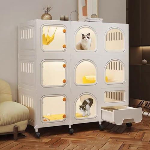 GUAWJRZDP Katzenkäfig, DIY-Katzenlaufstall, Katzengehege, Transparenter, Mit Katzentoilette, Viel Platz, Mit Rädern, Katzenhaus, for Indoor-Kätzchen, Weiß(41.7x18.3x43.3in) von GUAWJRZDP