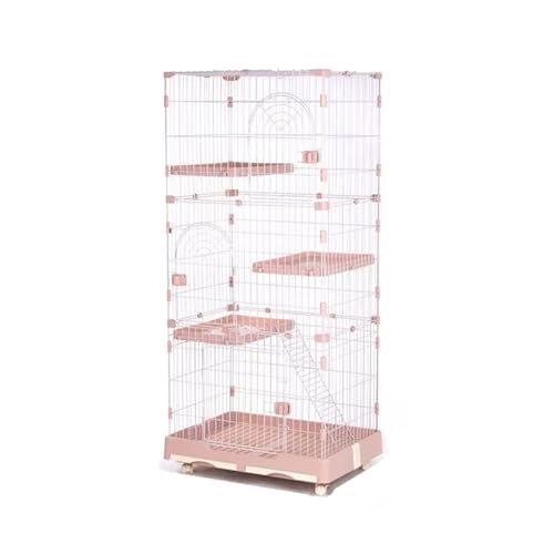 GUAWJRZDP Katzenkäfig, Großer Katzengehege, Abnehmbarer Katzenlaufstall, DIY Katzenhaus, Harz, Mit Plattform, Doppelter Schubladenabl, Universalrädern, for 1-2 Katzen(Pink,3-Tier) von GUAWJRZDP