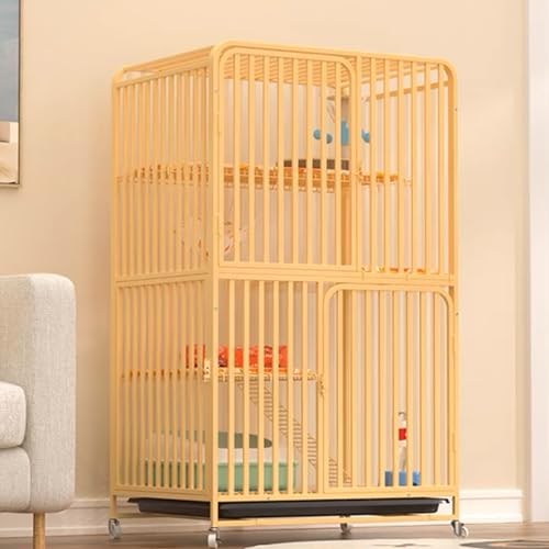 GUAWJRZDP Katzenkäfig, Katzengehege, Kleintierkäfig, Großer Katzenkäfig,Stabil, Viel Platz, Verdicktes Vierkantrohr, Mehrere Türen, mit Universalrädern(Giallo,28x21.7x53.9in) von GUAWJRZDP