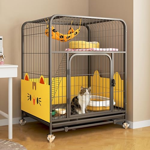 GUAWJRZDP Katzenkäfig, Katzenkäfig Für Katzen Im Innenbereich, Katzengehege, Mehrschichtiger, Haustierlaufstall, mit 4 Rädern, for 1-4 Katzen(Color:Nero,Size:30.7x21.7x39.4in) von GUAWJRZDP