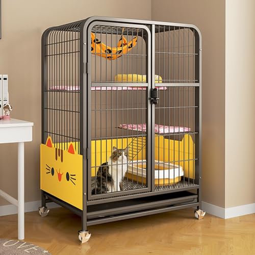GUAWJRZDP Katzenkäfig, Katzenkäfig Für Katzen Im Innenbereich, Katzengehege, Mehrschichtiger, Haustierlaufstall, mit 4 Rädern, for 1-4 Katzen(Color:Nero,Size:30.7x21.7x43.3in) von GUAWJRZDP