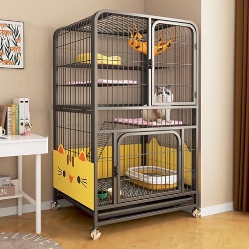 GUAWJRZDP Katzenkäfig, Katzenkäfig Für Katzen Im Innenbereich, Katzengehege, Mehrschichtiger, Haustierlaufstall, mit 4 Rädern, for 1-4 Katzen(Color:Nero,Size:30.7x21.7x53.9in) von GUAWJRZDP