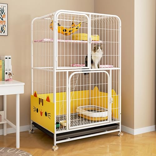 GUAWJRZDP Katzenkäfig, Katzenkäfig Für Katzen Im Innenbereich, Katzengehege, Mehrschichtiger, Haustierlaufstall, mit 4 Rädern, for 1-4 Katzen(Color:Wit,Size:28x21.7x50in) von GUAWJRZDP