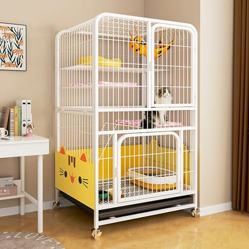 GUAWJRZDP Katzenkäfig, Katzenkäfig Für Katzen Im Innenbereich, Katzengehege, Mehrschichtiger, Haustierlaufstall, mit 4 Rädern, for 1-4 Katzen(Color:Wit,Size:30.7x21.7x53.9in) von GUAWJRZDP