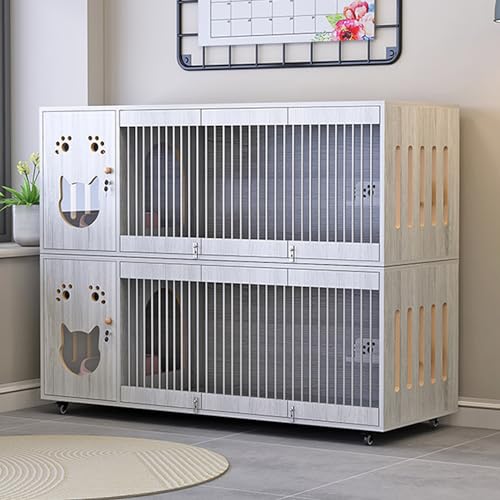 GUAWJRZDP Katzenkäfig Aus Holz, Katzengehege, Großer Katzenkäfig, mit Atmungsaktivem Zaun, Viel Platz, Universalräder, mit Schloss, for Zoohandlungen, Heimgebrauch(Gray Oak,55.1IN_B) von GUAWJRZDP
