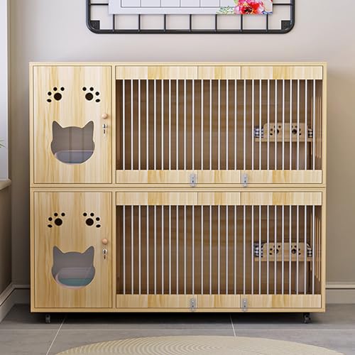 GUAWJRZDP Katzenkäfig Aus Holz, Katzengehege, Großer Katzenkäfig, mit Atmungsaktivem Zaun, Viel Platz, Universalräder, mit Schloss, for Zoohandlungen, Heimgebrauch(Walnut,39.4IN_B) von GUAWJRZDP