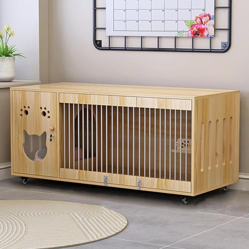 GUAWJRZDP Katzenkäfig Aus Holz, Katzengehege, Großer Katzenkäfig, mit Atmungsaktivem Zaun, Viel Platz, Universalräder, mit Schloss, for Zoohandlungen, Heimgebrauch(Walnut,47.2IN_A) von GUAWJRZDP