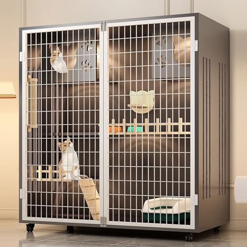 GUAWJRZDP Katzenkäfig Aus Holz, Katzengehege, Katzenhaus, mit Netztür, Universalrädern, Groß for Den Innenbereich, Bequem, Übungsort, Ideal for 1–2 Katzen(Gray,35.4x23.6x35.4in) von GUAWJRZDP