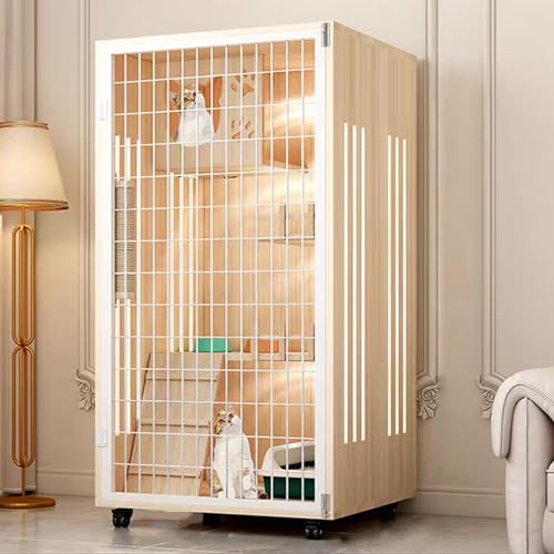 GUAWJRZDP Katzenkäfig Aus Holz, Katzengehege, Katzenhaus, mit Netztür, Universalrädern, Groß for Den Innenbereich, Bequem, Übungsort, Ideal for 1–2 Katzen(Walnut,23.6x23.6x47.2in) von GUAWJRZDP