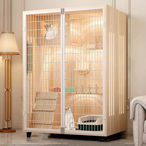 GUAWJRZDP Katzenkäfig Aus Holz, Katzengehege, Katzenhaus, mit Netztür, Universalrädern, Groß for Den Innenbereich, Bequem, Übungsort, Ideal for 1–2 Katzen(Walnut,35.4x23.6x47.2in) von GUAWJRZDP