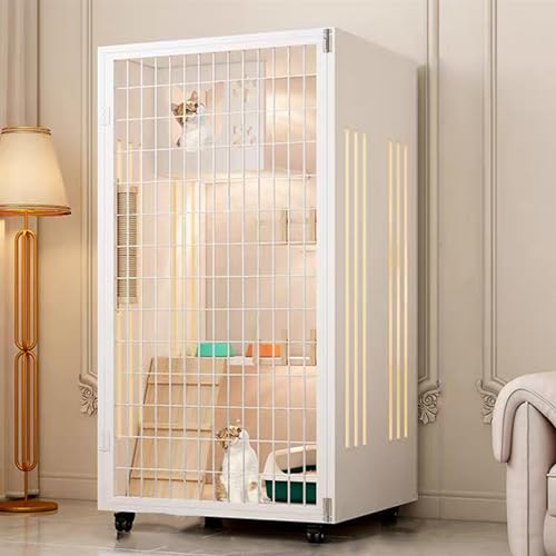 GUAWJRZDP Katzenkäfig Aus Holz, Katzengehege, Katzenhaus, mit Netztür, Universalrädern, Groß for Den Innenbereich, Bequem, Übungsort, Ideal for 1–2 Katzen(Wit,23.6x23.6x47.2in) von GUAWJRZDP