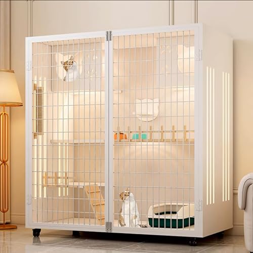 GUAWJRZDP Katzenkäfig Aus Holz, Katzengehege, Katzenhaus, mit Netztür, Universalrädern, Groß for Den Innenbereich, Bequem, Übungsort, Ideal for 1–2 Katzen(Wit,35.4x23.6x35.4in) von GUAWJRZDP
