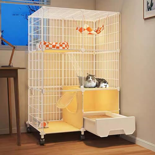GUAWJRZDP Katzenkäfig for Den Innenbereich, 2/3-stöckiger Katzenlaufstall, Katzengehege, Mit Katzentoilette, Beweglich, Katzenhaus, for Kleine Und Mittlere Haustiere(High114cm/44.9in) von GUAWJRZDP