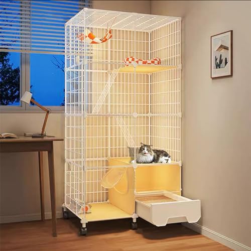 GUAWJRZDP Katzenkäfig for Den Innenbereich, 2/3-stöckiger Katzenlaufstall, Katzengehege, Mit Katzentoilette, Beweglich, Katzenhaus, for Kleine Und Mittlere Haustiere(High150cm/59.1in) von GUAWJRZDP