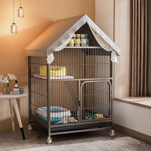 GUAWJRZDP Katzenkäfig for Den Innenbereich, 2-stöckiges Katzengehege, Katzenlaufstall, Mit Stauraum, Laufstall Aus Metall, Mit Universalrädern, Katzenhaus, for 1-2 Katzen(Nero,High140cm/55.1in) von GUAWJRZDP