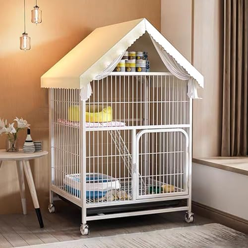 GUAWJRZDP Katzenkäfig for Den Innenbereich, 2-stöckiges Katzengehege, Katzenlaufstall, Mit Stauraum, Laufstall Aus Metall, Mit Universalrädern, Katzenhaus, for 1-2 Katzen(Wit,High125cm/49.2in) von GUAWJRZDP