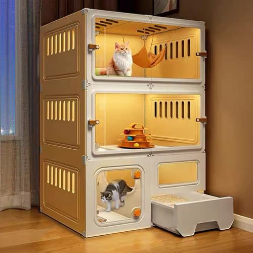 GUAWJRZDP Katzenkäfig for Den Innenbereich, Katzengehege, DIY-Katzenlaufstall, mit Nachtlicht, mit Katzentoilette, Transparentes Design, Haustierlaufstall(Giallo,27.6x17.7x41.3in) von GUAWJRZDP