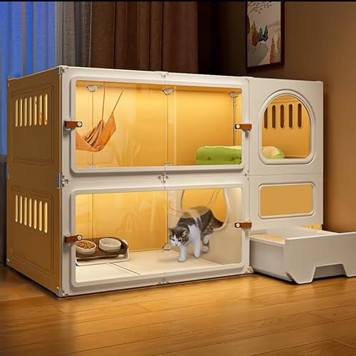 GUAWJRZDP Katzenkäfig for Den Innenbereich, Katzengehege, DIY-Katzenlaufstall, mit Nachtlicht, mit Katzentoilette, Transparentes Design, Haustierlaufstall(Giallo,41.3x17.7x27.6in) von GUAWJRZDP