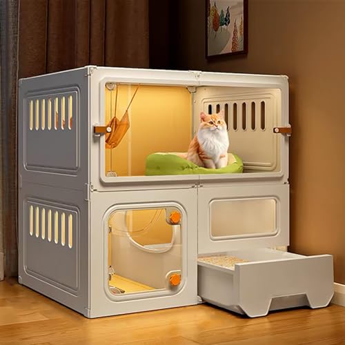 GUAWJRZDP Katzenkäfig for Den Innenbereich, Katzengehege, DIY-Katzenlaufstall, mit Nachtlicht, mit Katzentoilette, Transparentes Design, Haustierlaufstall(Wit,27.6x17.7x27.6in) von GUAWJRZDP