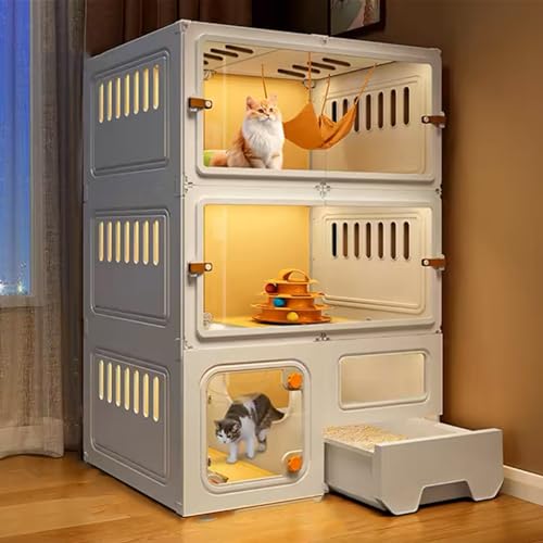 GUAWJRZDP Katzenkäfig for Den Innenbereich, Katzengehege, DIY-Katzenlaufstall, mit Nachtlicht, mit Katzentoilette, Transparentes Design, Haustierlaufstall(Wit,27.6x17.7x41.3in) von GUAWJRZDP