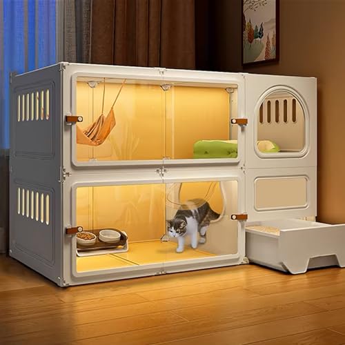 GUAWJRZDP Katzenkäfig for Den Innenbereich, Katzengehege, DIY-Katzenlaufstall, mit Nachtlicht, mit Katzentoilette, Transparentes Design, Haustierlaufstall(Wit,41.3x17.7x27.6in) von GUAWJRZDP