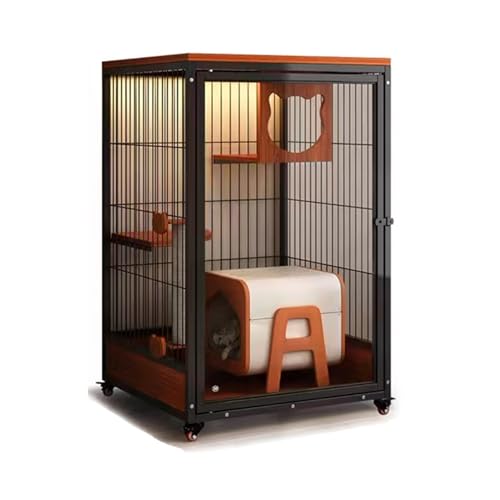 GUAWJRZDP Katzenlaufstall, Katzenkäfig, Katzengehege Aus Holz, Mit Plattform, Transparente Tür, Atmungsaktiv, Mit Rädern, Kätzchenkäfig, 25,5x23,6x38,9 Zoll(Nero) von GUAWJRZDP
