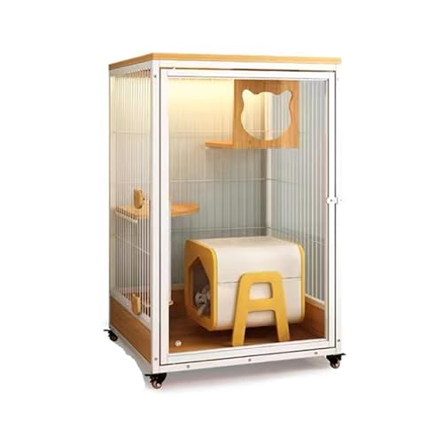 GUAWJRZDP Katzenlaufstall, Katzenkäfig, Katzengehege Aus Holz, Mit Plattform, Transparente Tür, Atmungsaktiv, Mit Rädern, Kätzchenkäfig, 25,5x23,6x38,9 Zoll(Wit) von GUAWJRZDP
