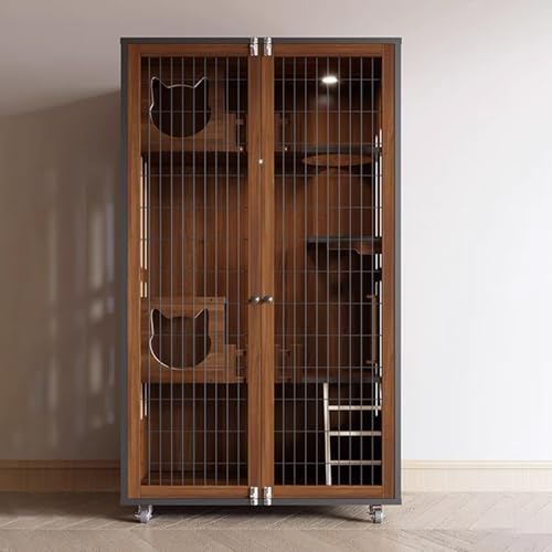 GUAWJRZDP Katzenlaufstall Aus Holz, Katzenkäfig, Katzengehege, Großer Raum, Mehrschichtig, Atmungsaktiv, Eisentor, Mit Licht, Freier Zugang, Katzenhaus, for 1-3 Katzen(Walnut color,35.4x23.6x59.1in) GUAWJRZDP Katzenlaufstall Aus Holz, Katzenkäfig, Katzengehege, Großer Raum, Mehrschichtig, Atmungsaktiv, Eisentor, Mit Licht, Freier Zugang, Katzenhaus, for 1-3 Katzen(Walnut color,35.4x23.6x59.1in) von GUAWJRZDP