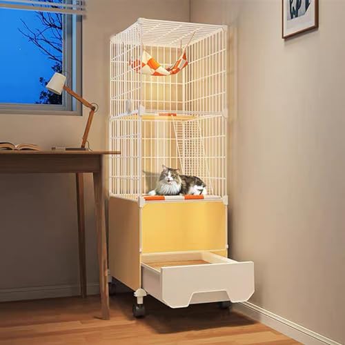 GUAWJRZDP Katzenlaufstall Mit 2/3 Ebenen, Katzenkäfig for Den Innenbereich, Katzengehege, Mit Katzentoilette, Mit Rädern, Platzsparend, Länge 14,6 Zoll(14.6x18.5x44.9in) von GUAWJRZDP