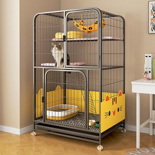 GUAWJRZDP Mehrschichtiger Katzenkäfig, Katzengehege, Großer Katzenkäfig, mit Schallwand, mit Tablett, Metall, mit Fußpolstern, Katzenhaus, for 1-2 Katzen(Nero,28x21.7x50in) von GUAWJRZDP