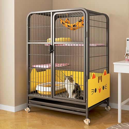 GUAWJRZDP Mehrschichtiger Katzenkäfig, Katzengehege, Großer Katzenkäfig, mit Schallwand, mit Tablett, Metall, mit Fußpolstern, Katzenhaus, for 1-2 Katzen(Nero,30.7x21.7x43.3in) von GUAWJRZDP
