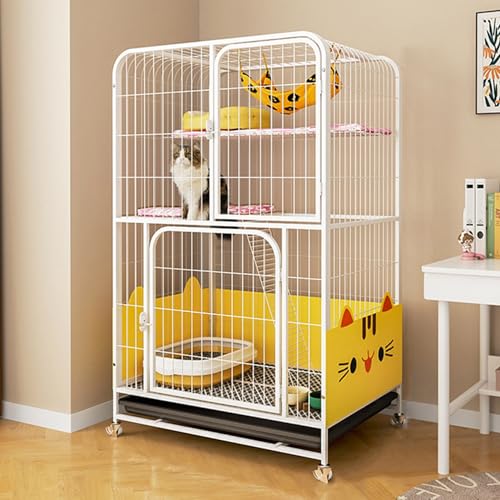 GUAWJRZDP Mehrschichtiger Katzenkäfig, Katzengehege, Großer Katzenkäfig, mit Schallwand, mit Tablett, Metall, mit Fußpolstern, Katzenhaus, for 1-2 Katzen(Wit,28x21.7x50in) von GUAWJRZDP