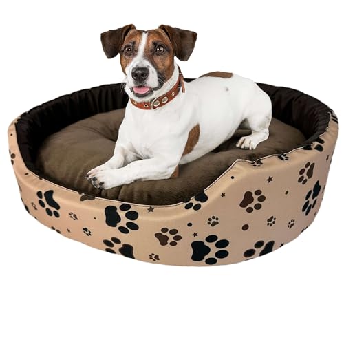 Hundebett | Weiches und angenehmes Material | Set mit Kissen | Größe XL | 75x65x17 cm | Beigebraun von GUGI