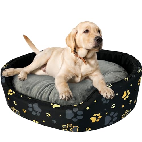 Hundebett | Weiches und angenehmes Material | Set mit Kissen | Größe XL | 75x65x17 cm | Schwarz und Gelb von GUGI
