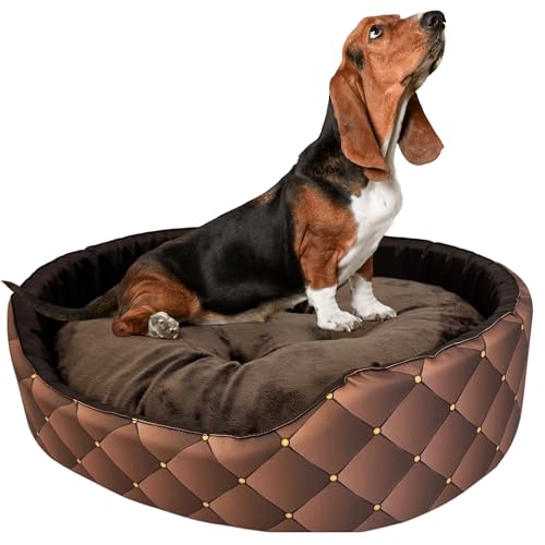 Hundebett | Weiches und angenehmes Material | Set mit Kissen | Größe XXL | 88x76x18 cm | Braun-Gold von GUGI