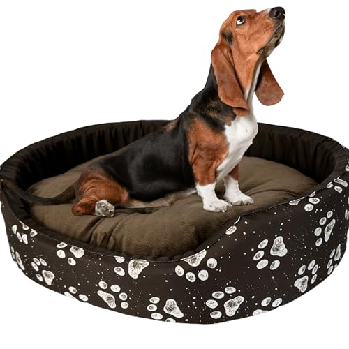 Hundebett | Weiches und angenehmes Material | Set mit Kissen | Größe XXL | 88x76x18 cm | Braun und Weiß von GUGI