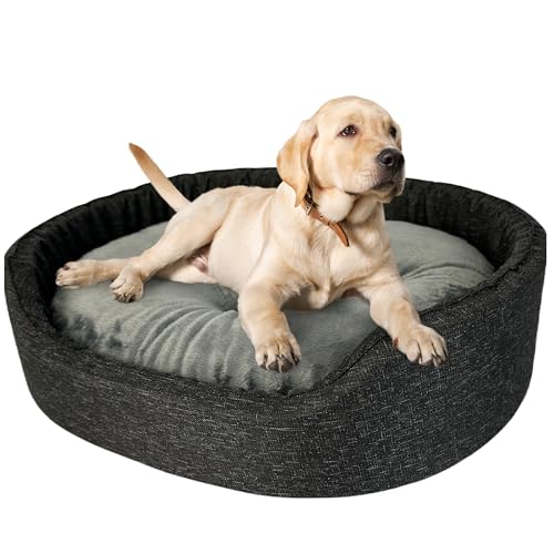 Hundebett | Weiches und angenehmes Material | Set mit Kissen | Größe XXL | 88x76x18 cm | Schwarz und Grau von GUGI