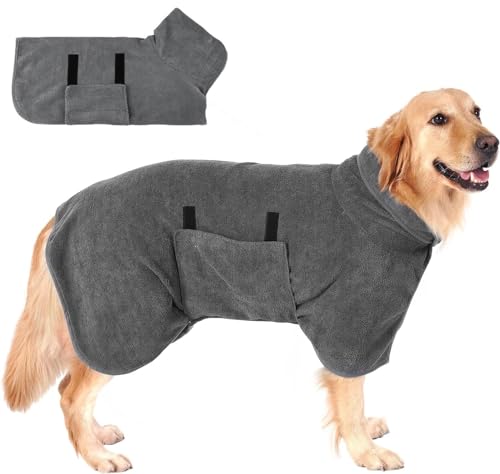 GUHAOOL Hundebademantel, Hundebademantel aus Mikrofaser, Bademantel Hund Extra SaugfäHig und Schnell Trocknendes mit Klettverschluss, Hund Bademantel Mantel für Große Mittel und Kleine Hunde (L, Grau) GUHAOOL Hundebademantel, Hundebademantel aus Mikrofaser, Bademantel Hund Extra SaugfäHig und Schnell Trocknendes mit Klettverschluss, Hund Bademantel Mantel für Große Mittel und Kleine Hunde (L, Grau) von GUHAOOL