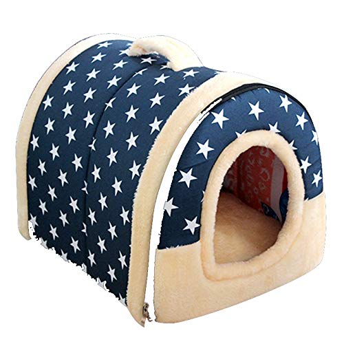 GUKOM Warm Star Pattern 2 1 Pet Nest Rutschfestes Hundekatzenbett Faltbares Winter Cosy Schlafsack Mat Pad Kissen von GUKOM