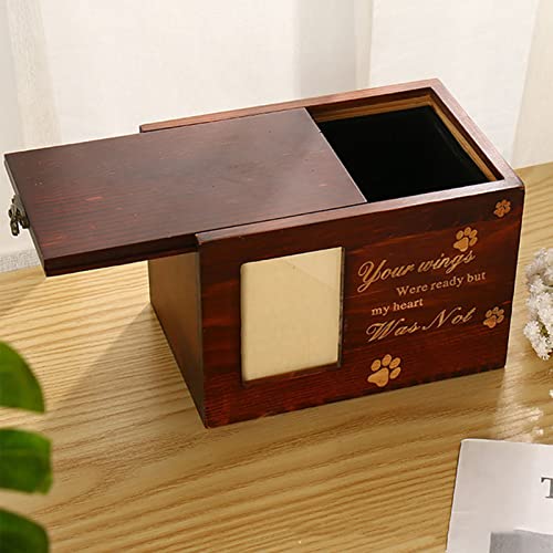 GULEEK Haustier-Gedenkurnenbox aus Holz mit Fotorahmen, Elegante Schatulle mit geschnitztem Muster zur Aufbewahrung der Asche verstorbener Hunde und Katzen von GULEEK
