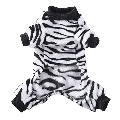 1Pc Pet Kostüm Süßer Druck Muster Welpen Pyjamas Pet Mantel Warme Kostüm für Hund Herbst Winter Pet Overall Weiche Welpen Plüsch Pyjamas Kleidung für Kleine Mittelgroße Hunde,Zebra Muster,XL von GUOCU