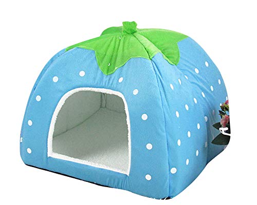 GUOCU Rote Erdbeere Haustierhaus Luxuriöses Weich Schlafsack Hundehütte Katzenhöhle Hund Katze Haus für Kleine Hunde und Katzen See Blau L von GUOCU