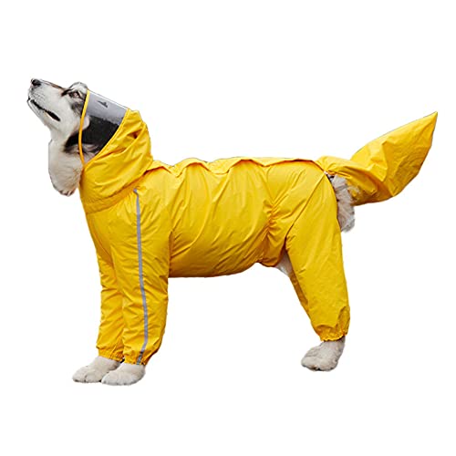 Hunde Poncho Regenmantel mit transparenter Krempenkappe,Wasserdicht Hunde Regenjacke mit Vier Beinen im Freien Einstellbare für Katzen Kleine, Mittel, Große Hunde Gelb 11XL von GUOCU