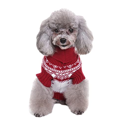 Pet Retro Weihnachtsrentier Festlicher Pullover Hundepulli für Welpen Einzelpackung Bekleidung für Hunde Warm Winterbekleidung Welpen Haustier Mantel Haustier Strickpullover,Rot1,M von GUOCU