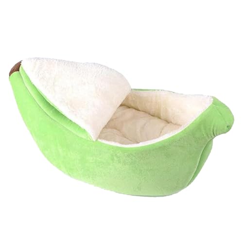 GUOXIAR Bananenförmiges Haustierbett, Bananenbett for Hunde, Süßer, Weicher, Halbgeschlossener Schlafsack for Hunde Und Katzen, Waschbare Winterwarme Tiefschlaf-Haustierhütte(Green,S) von GUOXIAR