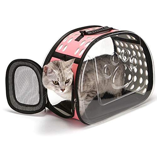 GUOYI Haustier Reisetasche,Tragbar Transparent Katzenrucksack Faltbar Vier Seiten Atmungsaktiv Slung&Portable Hundetasche(Pink) von GUOYI