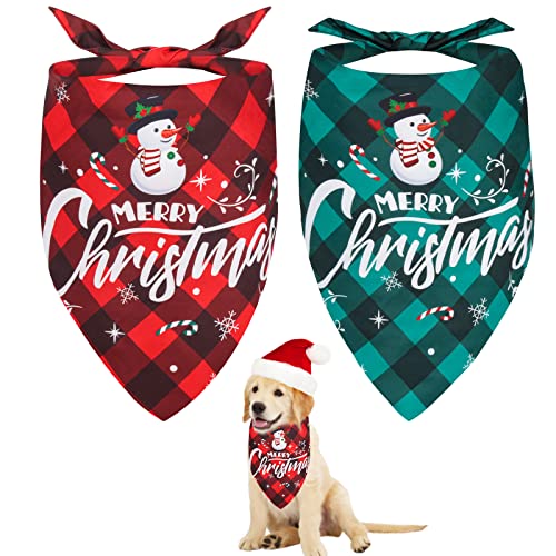 GUOYIHUA Hundehalstuch, Weihnachten, Hundehalstuch, klassisch, kariert, doppellagig, dreieckig, Lätzchen, Halstuch, Frohe Weihnachten, Haustierhalstuch für kleine, mittelgroße und große Hunde, Katzen, Haustiere (Polyester, 2 Stück) von GUOYIHUA