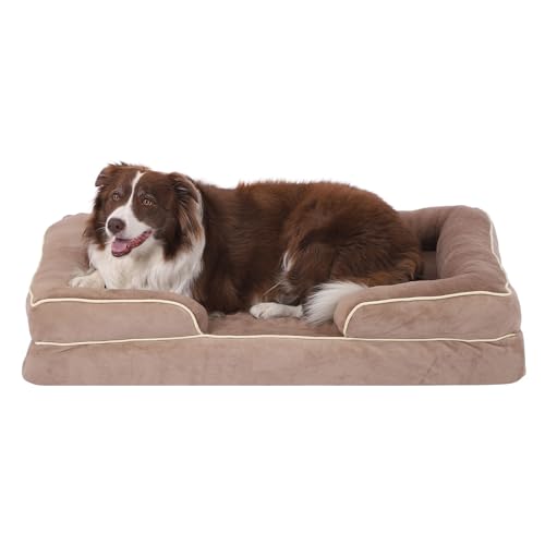 GUPPBF Großes Hundebett - Orthopädisches Hundebett - Sofa für Haustiere - Abnehmbar und maschinenwaschbar - Weich und rutschfest - Khaki - 115cm×75cm×20cm von GUPPBF