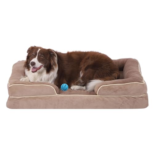 GUPPBF Hundekorb für mittelgroße Hunde, bequemes orthopädisches Bett für Hunde, abnehmbares und waschbares Haustiersofa mit rutschfestem Boden, Khaki, 75 x 50 x 15 von GUPPBF